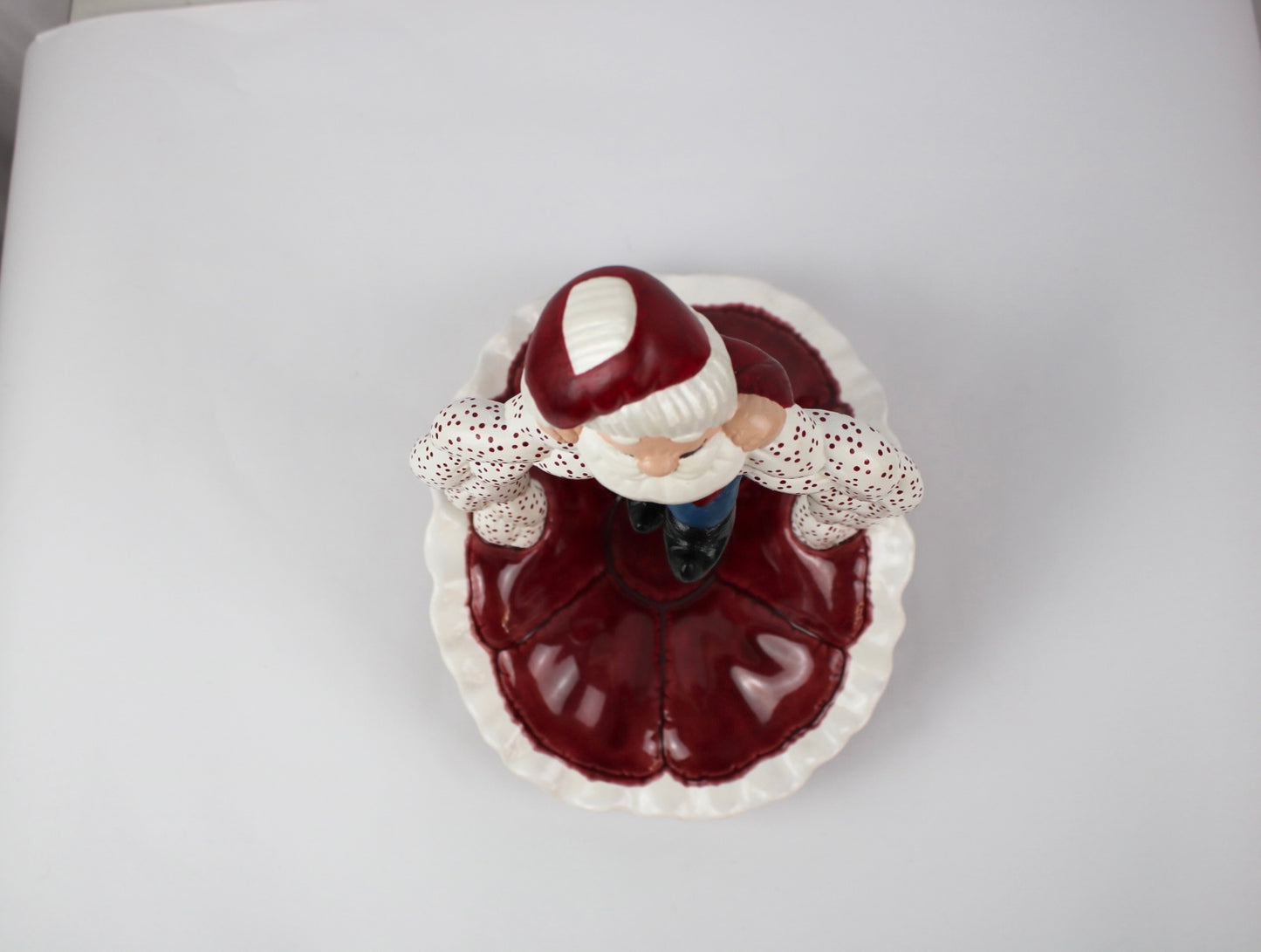 VTG Hand Painted Santa Quilt Candy Dish