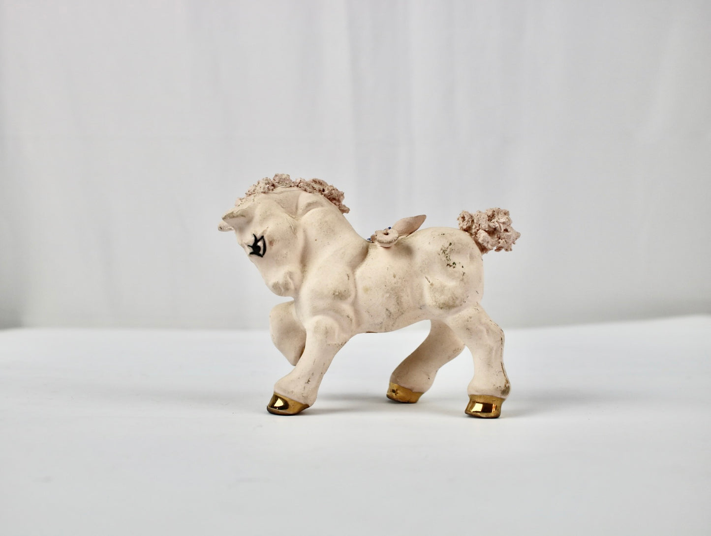 VTG Hand Painted White Pony with Gold Hooves