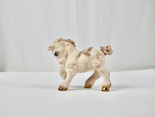 VTG Hand Painted White Pony with Gold Hooves