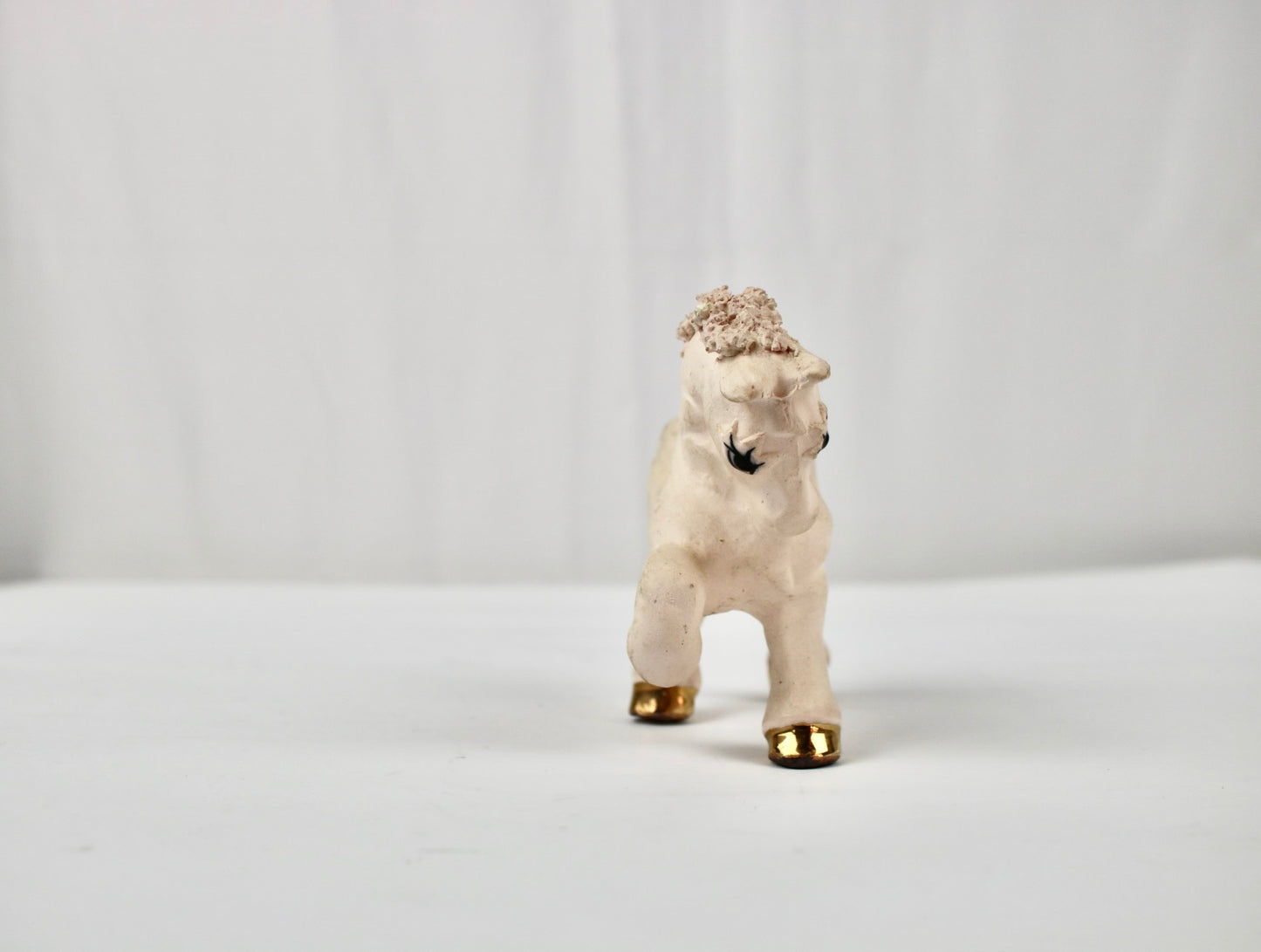 VTG Hand Painted White Pony with Gold Hooves