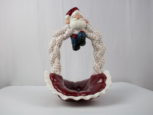 VTG Hand Painted Santa Quilt Candy Dish