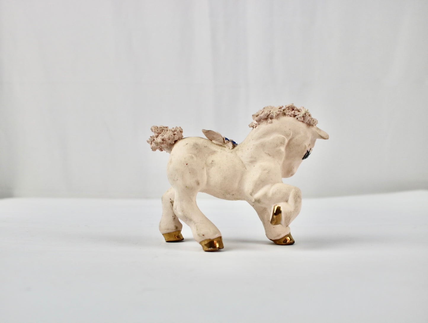 VTG Hand Painted White Pony with Gold Hooves